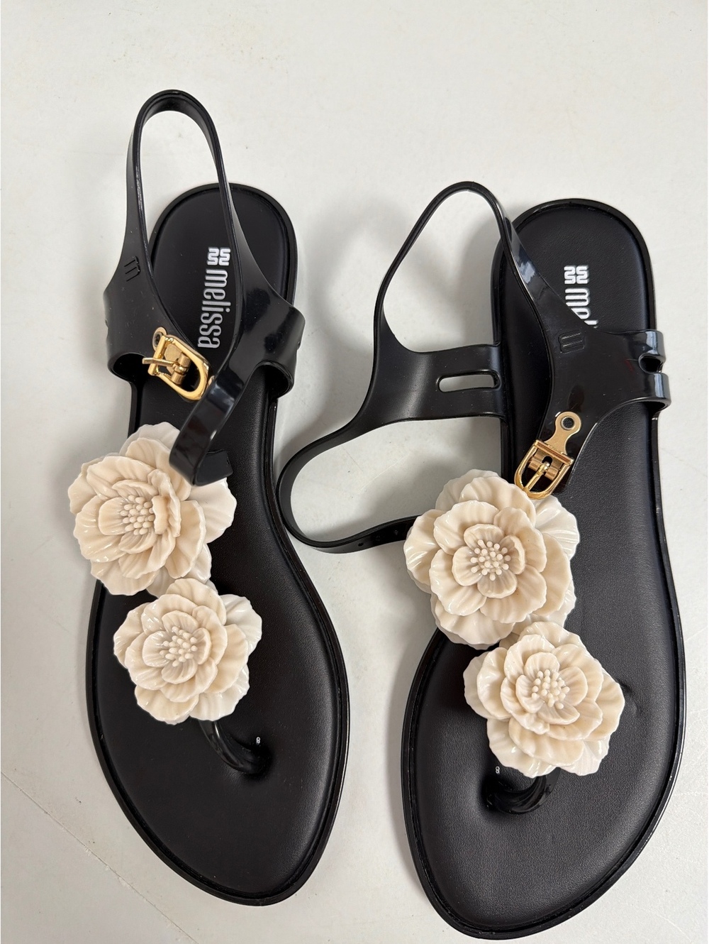 Melissa Black Floral Embellished Sandals  Size 9 0020